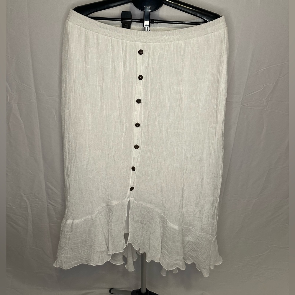 Alyx Boho Coastal Cottagecore Ruffle Button Down White Skirt